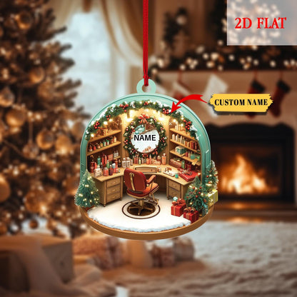 Personalized Hair Salon Christmas Ornaments, Hair Salon 2D Flat Acrylic Ornament, Christmas Gifts for Hairdresser, Hairstylist lover