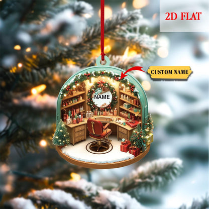 Personalized Hair Salon Christmas Ornaments, Hair Salon 2D Flat Acrylic Ornament, Christmas Gifts for Hairdresser, Hairstylist lover