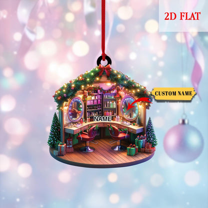 Cute Custom Hair Salon Christmas Ornaments, Hair Salon 2D Flat Acrylic Ornament, Christmas Gifts for Hairdresser, Hairstylist lover Gift