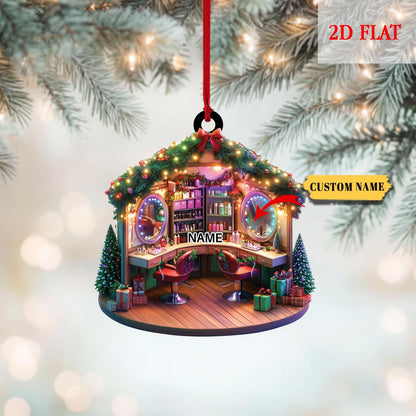 Cute Custom Hair Salon Christmas Ornaments, Hair Salon 2D Flat Acrylic Ornament, Christmas Gifts for Hairdresser, Hairstylist lover Gift