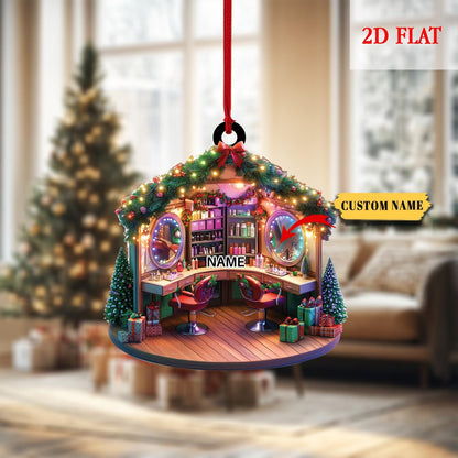Cute Custom Hair Salon Christmas Ornaments, Hair Salon 2D Flat Acrylic Ornament, Christmas Gifts for Hairdresser, Hairstylist lover Gift