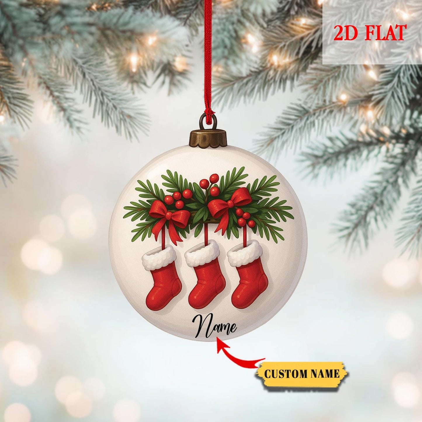 Personalized Christmas Stocking Ornament, Xmas Stockings Bauble Ornament, Christmas Stocking Gift, Stockings on Fireplace, Christmas Gift