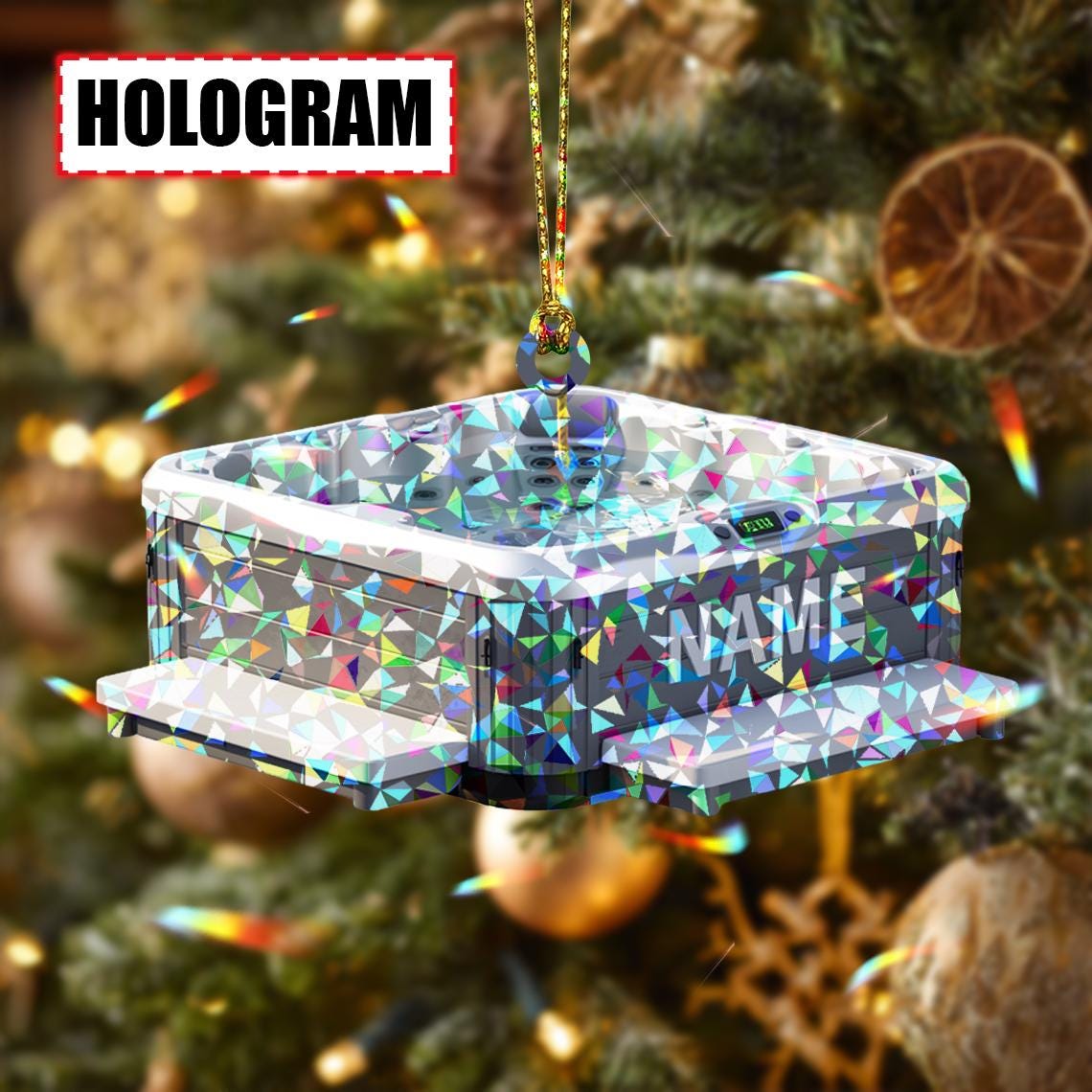 Personalized Hot Tub Christmas Ornament Tree Hanging Decor Flat 2D Acrylic Custom Spa Gift for Relaxation Lovers, Pool Owners, Family Friend