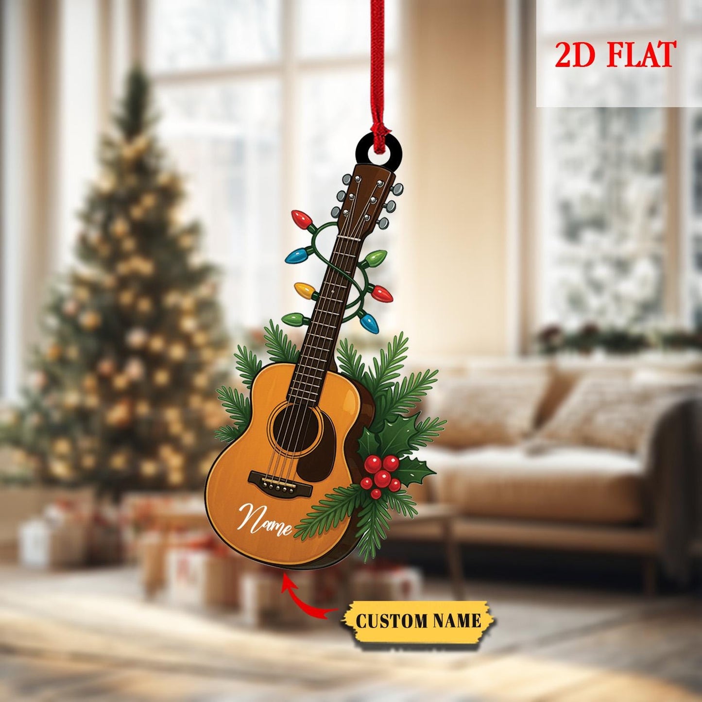 Personalized Guitar 2D Flat Ornament, Christmas Gift for Music Lovers, Guitar Players, Rock and Roll Gift, Christmas Gift For Him, Her