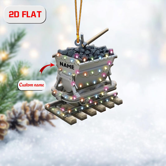 Personalized Mining Cart Ornament Custom Name, Acrylic Christmas Decoration, Coal Miner Gift, Mining Ornament for Worker, Dad or Collector