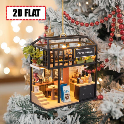 Personalized Coffee Shop Christmas Ornament Tree Hanging Decor Flat 2D Acrylic Custom Café Gift for Coffee Lovers, Baristas, Café Owners