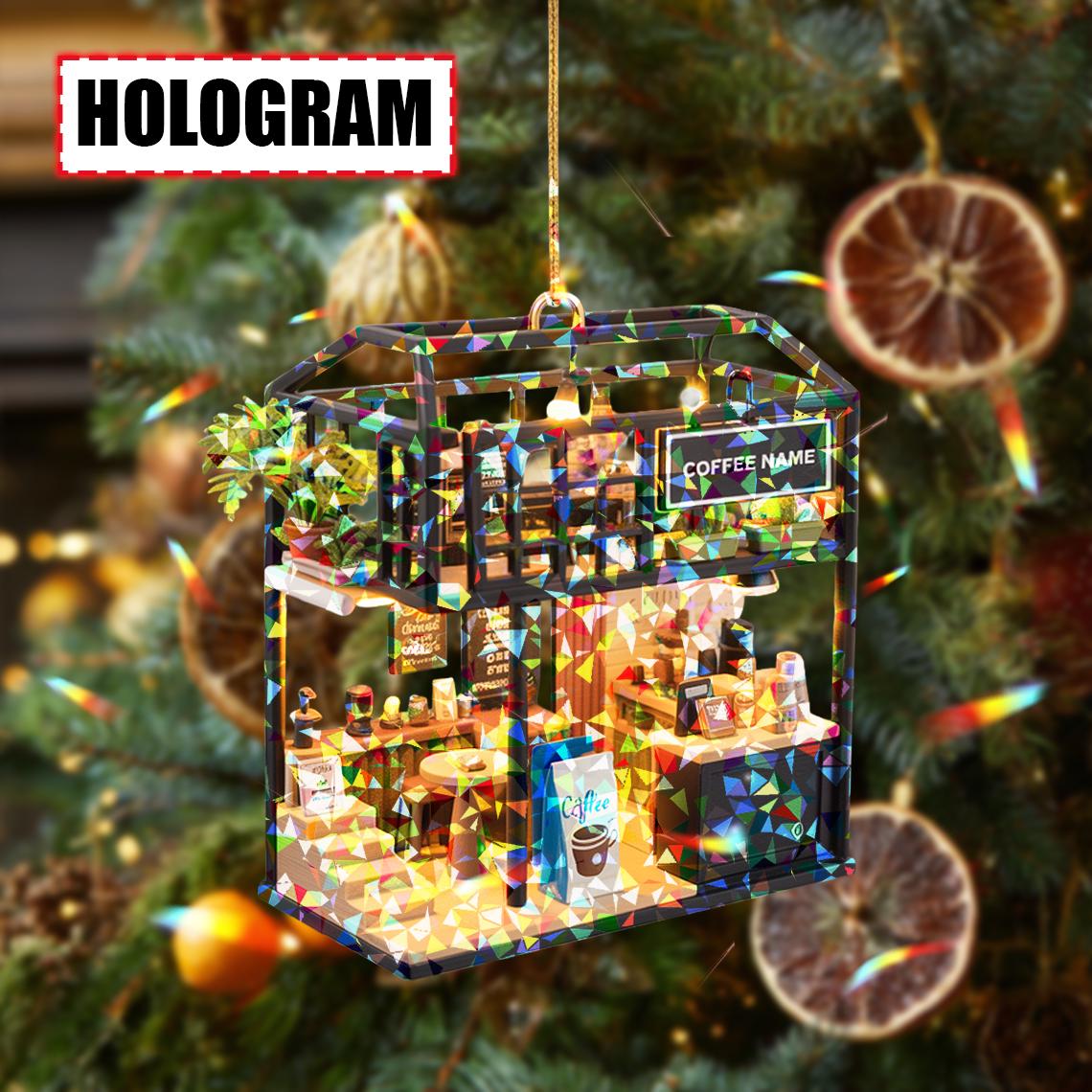 Personalized Coffee Shop Christmas Ornament Tree Hanging Decor Flat 2D Acrylic Custom Café Gift for Coffee Lovers, Baristas, Café Owners