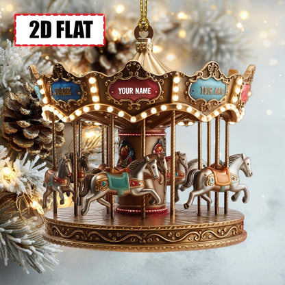 Personalized Carousel Christmas Ornament Tree Hanging Decor Flat 2D Acrylic Custom Merry-Go-Round Gift for Kids, Families, Amusement Park