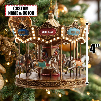 Personalized Carousel Christmas Ornament Tree Hanging Decor Flat 2D Acrylic Custom Merry-Go-Round Gift for Kids, Families, Amusement Park