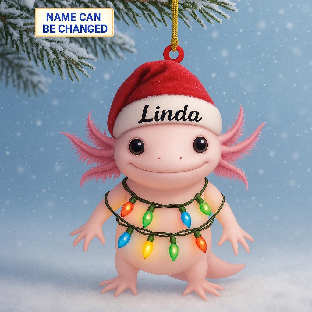 Personalized Axolotl Salamander With Santa Hat Christmas Ornament: Custom Axolotl Lover Gift