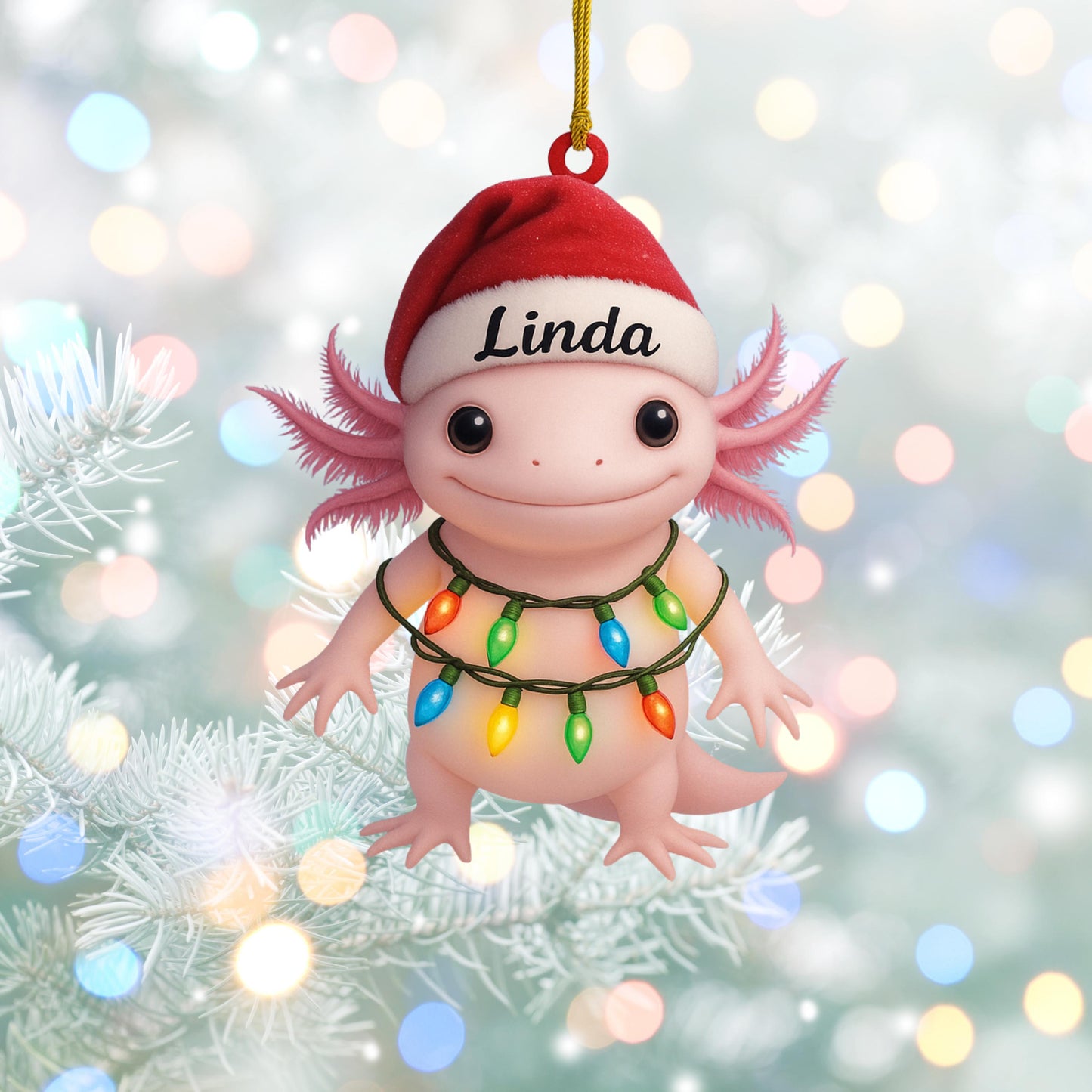 Personalized Axolotl Salamander With Santa Hat Christmas Ornament: Custom Axolotl Lover Gift
