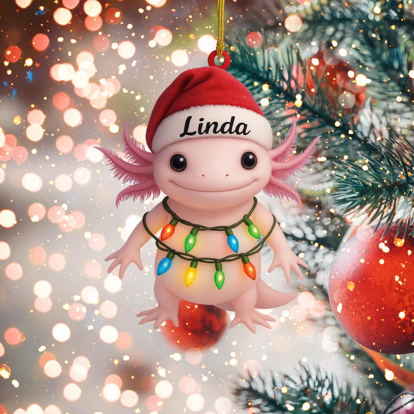 Personalized Axolotl Salamander With Santa Hat Christmas Ornament: Custom Axolotl Lover Gift