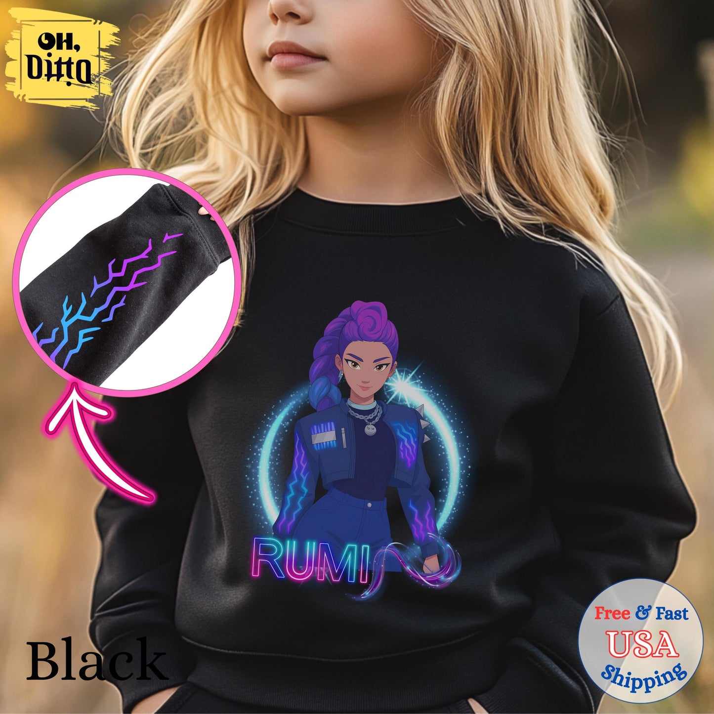 Rumi Arm Pattern Detailed Sleeve Sweatshirt,  Rumi Demon Marking Arm Hoodie, Kpop Demon Hunters Sweatshirts for Youths, Demon Girls Clothing