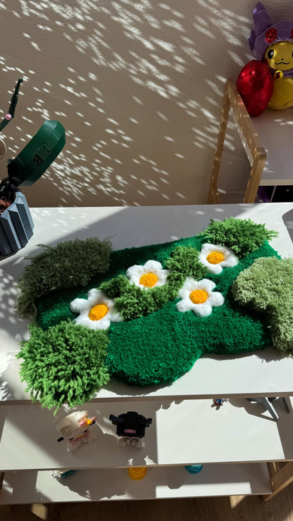 Flower Tufted Rug – Handmade Tufted Coaster Mat, Cute Desk Decor, Fluffy Anime Carpet, Funny Kawaii Gift for Gamers or Work Setup