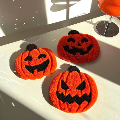 Halloween Pumpkin Coasters: Tufted Mini Rugs, Spooky Decor