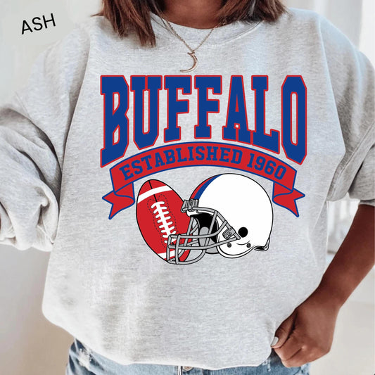 Vintage 90s Style Buffalo Football Sweatshirt, Buffalo Football Sweatshirt, Buffalo Bill Football Fan Gift, Game Day Shirt, Sunday Football