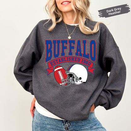 Vintage 90s Style Buffalo Football Sweatshirt, Buffalo Football Sweatshirt, Buffalo Bill Football Fan Gift, Game Day Shirt, Sunday Football