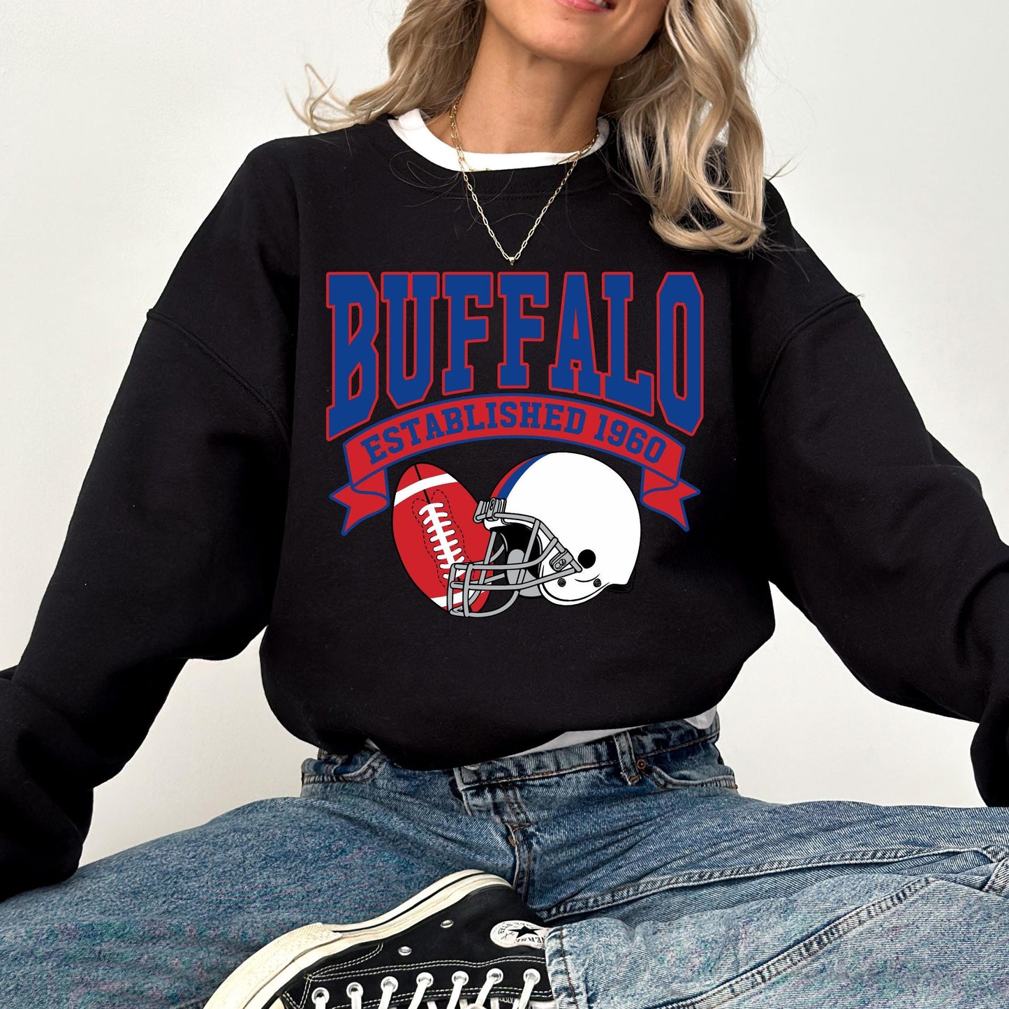 Vintage 90s Style Buffalo Football Sweatshirt, Buffalo Football Sweatshirt, Buffalo Bill Football Fan Gift, Game Day Shirt, Sunday Football