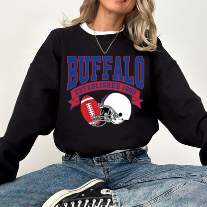 Vintage 90s Style Buffalo Football Sweatshirt, Buffalo Football Sweatshirt, Buffalo Bill Football Fan Gift, Game Day Shirt, Sunday Football
