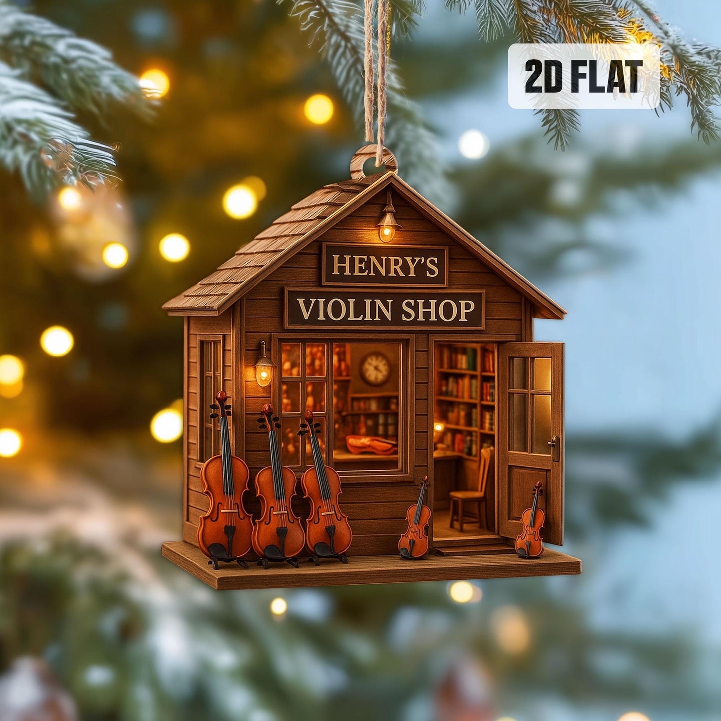 Personalized Violin 2D Flat Ornament, Custom Violin Shop Christmas Tree Ornament, Music Christmas Decor, Gift for Violin Player, Violinist