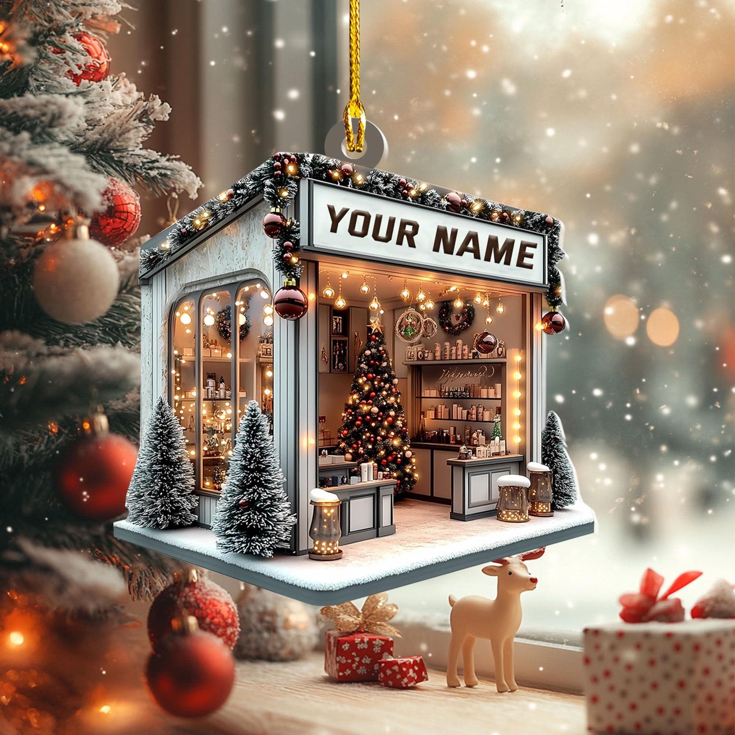 Custom Name Coffee Shop Christmas Ornament, Personalized Cozy Coffee Lover Gift, Miniature Cafe Decor, Unique Barista Holiday Keepsake 2025