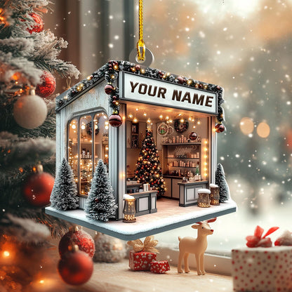 Custom Name Coffee Shop Christmas Ornament, Personalized Cozy Coffee Lover Gift, Miniature Cafe Decor, Unique Barista Holiday Keepsake 2025
