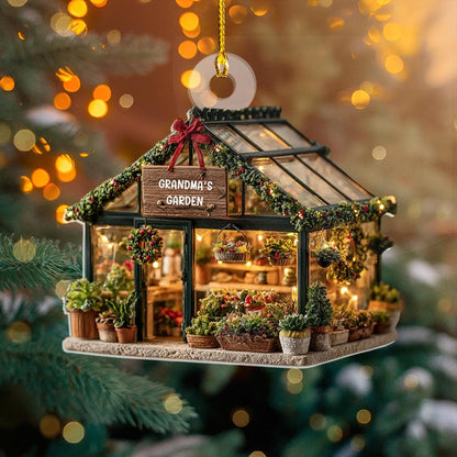 Personalized Name Garden House Ornament, 2D FLAT, Custom Name Greenhouse Acrylic Ornament, Plant Ornament Christmas, Gift For Plant Lovers