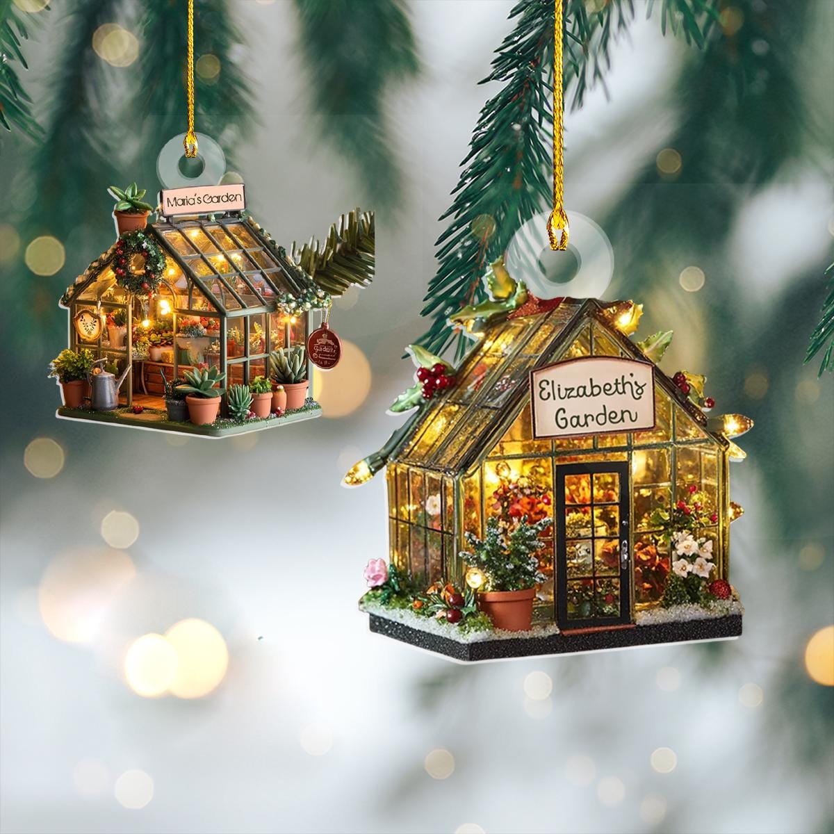 Personalized Name Garden House Ornament, 2D FLAT, Custom Name Greenhouse Acrylic Ornament, Plant Ornament Christmas, Gift For Plant Lovers