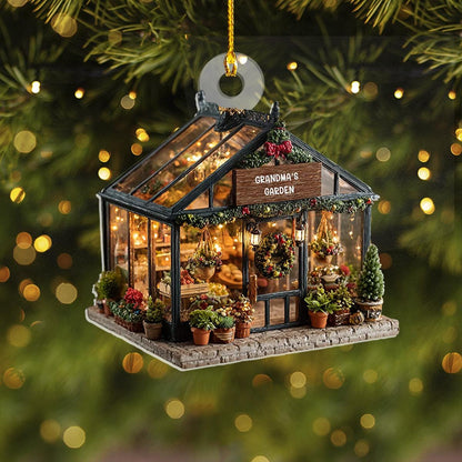 Personalized Name Garden House Ornament, 2D FLAT, Custom Name Greenhouse Acrylic Ornament, Plant Ornament Christmas, Gift For Plant Lovers