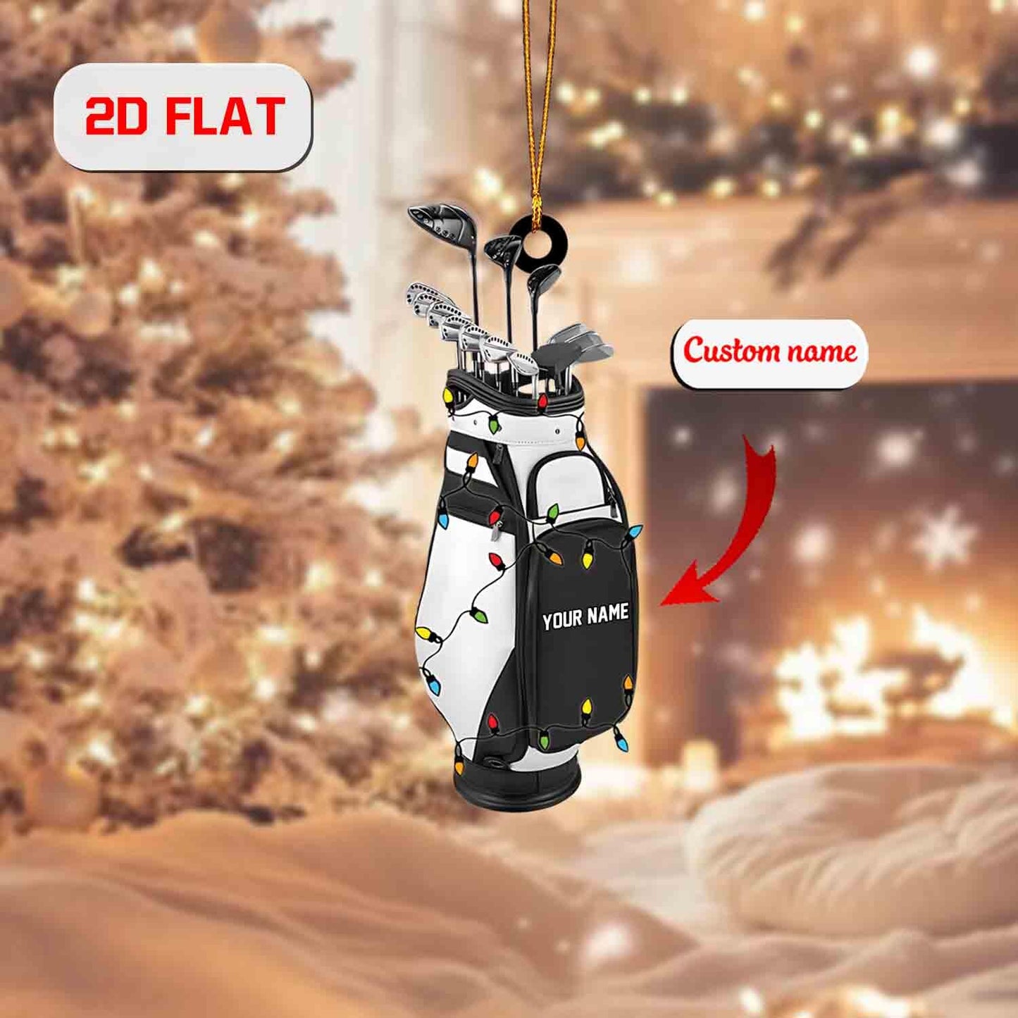 Personalized Golf Bag Ornament – Custom Name Acrylic Christmas Decoration, Unique Holiday Gift for Golf Lovers & Players (2D Flat)