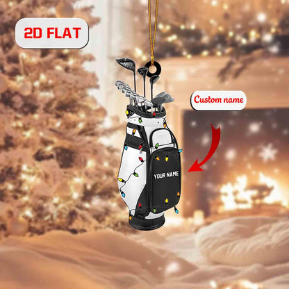 Personalized Golf Bag Ornament – Custom Name Acrylic Christmas Decoration, Unique Holiday Gift for Golf Lovers & Players (2D Flat)