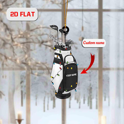 Personalized Golf Bag Ornament – Custom Name Acrylic Christmas Decoration, Unique Holiday Gift for Golf Lovers & Players (2D Flat)