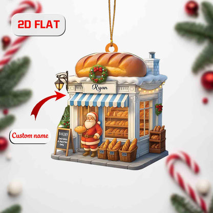 Custom 2D Flat Bakery Ornament, Personalized Acrylic Christmas Ornament with Shop Name, Baker Holiday Decoration, Unique Xmas Tree Gift