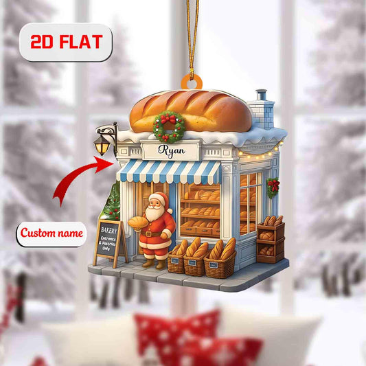 Custom 2D Flat Bakery Ornament, Personalized Acrylic Christmas Ornament with Shop Name, Baker Holiday Decoration, Unique Xmas Tree Gift
