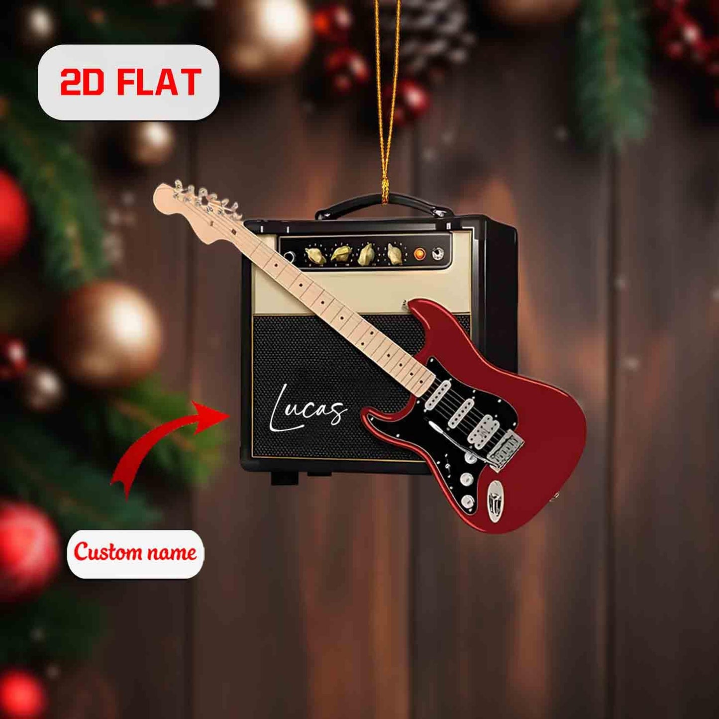 Custom 2D Flat Guitar Ornament, Personalized Acrylic Christmas Ornament with Name, Music Lover Gift, Guitarist Holiday Tree Decoration