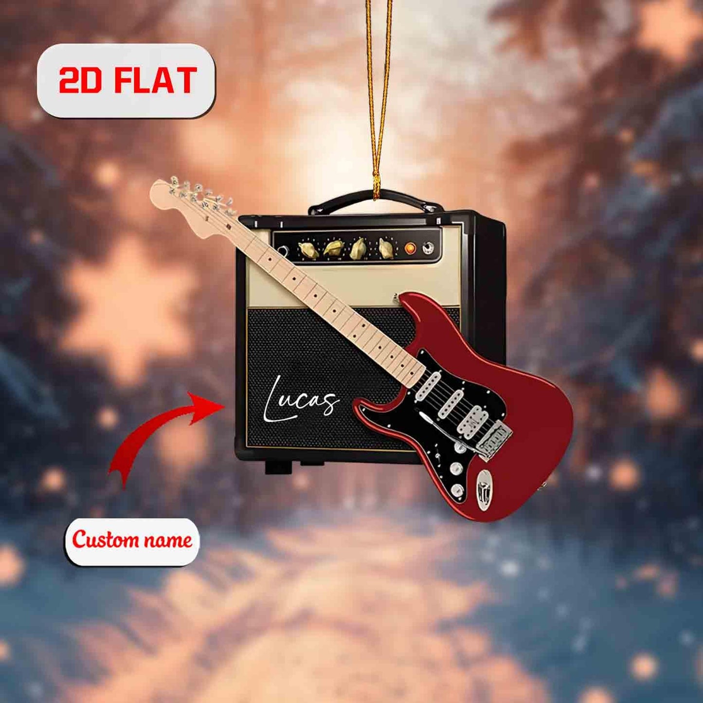 Custom 2D Flat Guitar Ornament, Personalized Acrylic Christmas Ornament with Name, Music Lover Gift, Guitarist Holiday Tree Decoration