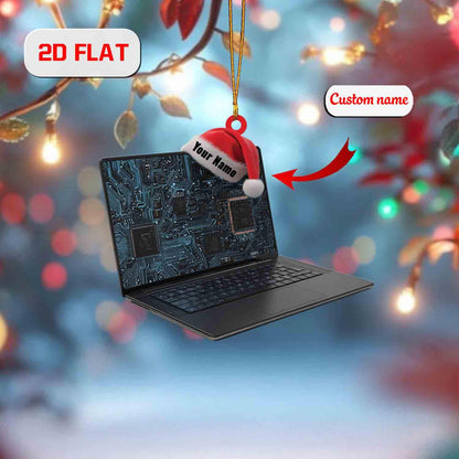 Custom 2D Flat Laptop Ornament, Personalized Acrylic Computer Christmas Ornament with Name, Tech Lover Gift, Programmer Holiday Tree Decor