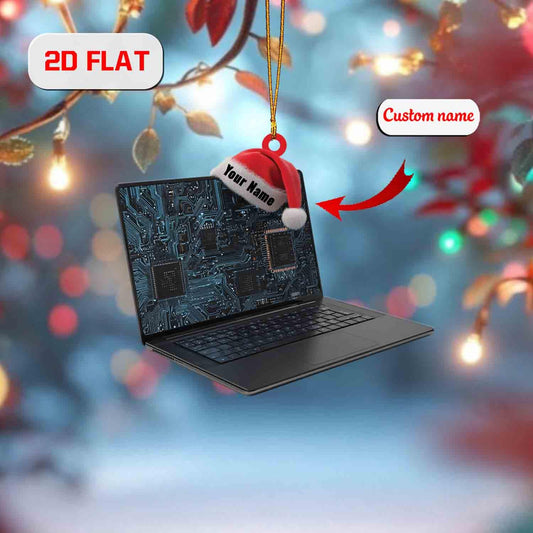 Custom 2D Flat Laptop Ornament, Personalized Acrylic Computer Christmas Ornament with Name, Tech Lover Gift, Programmer Holiday Tree Decor