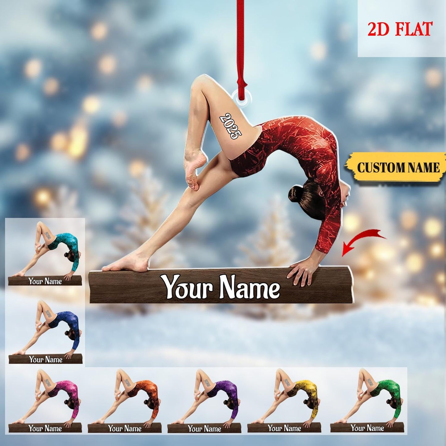 Personalized Gymnastics Girl Ornament, Custom 2D Flat Gymnastics Woman Christmas Decoration,  Gymnastics Acrylic ornament, Gymnast Gift