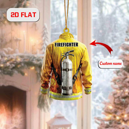 Custom 2D Flat Firefighter Ornament, Personalized Acrylic Christmas Ornament with Name, Fireman Holiday Gift, First Responder Tree Ornament