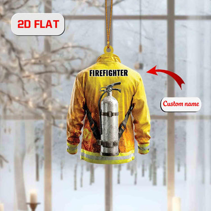 Custom 2D Flat Firefighter Ornament, Personalized Acrylic Christmas Ornament with Name, Fireman Holiday Gift, First Responder Tree Ornament