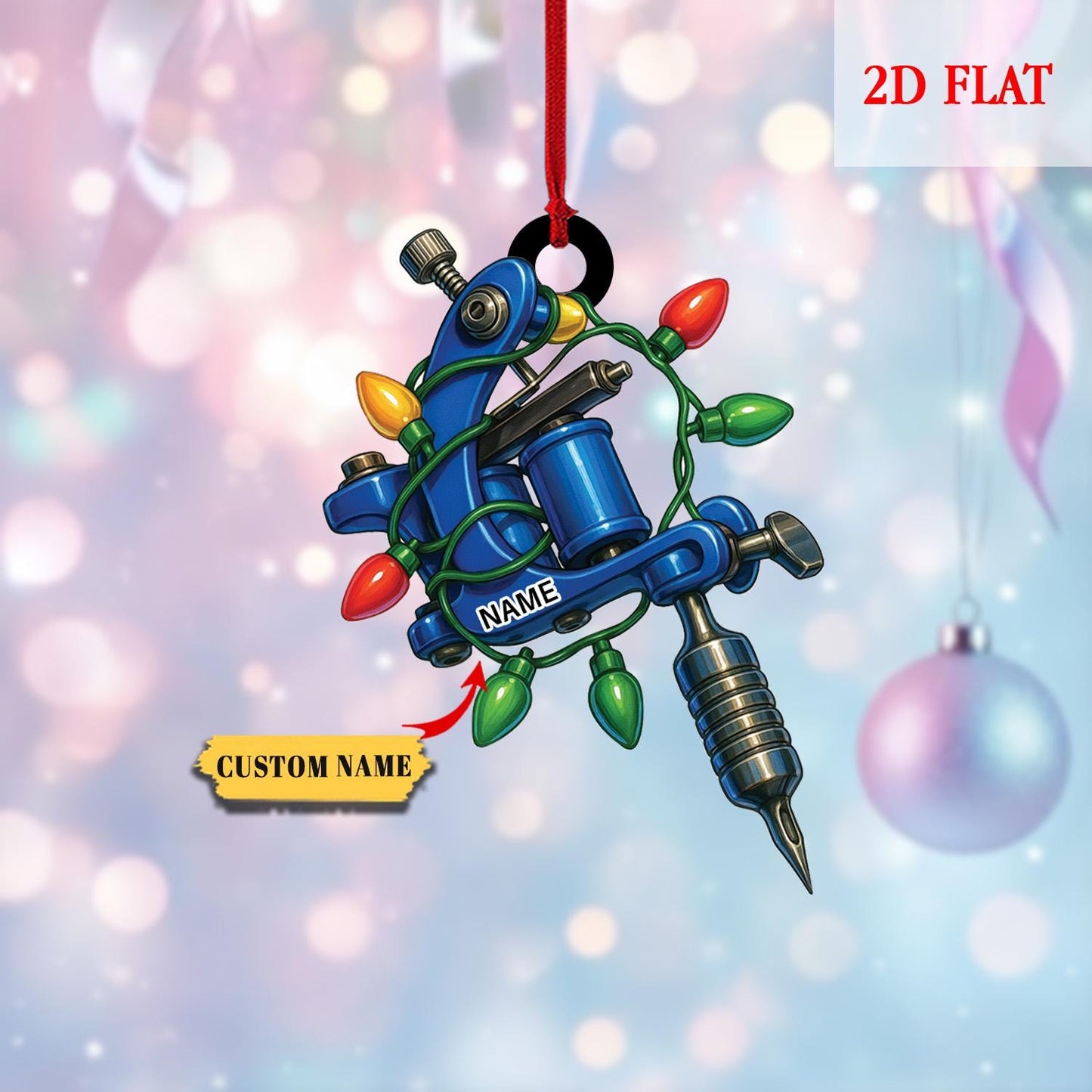 Personalized Tattoo Artist Christmas Ornament, Tattoo Machine & Ink Cart Ornaments, Tattoo Lovers Gift, Tattoo Studio Xmas Tree Decor Gift