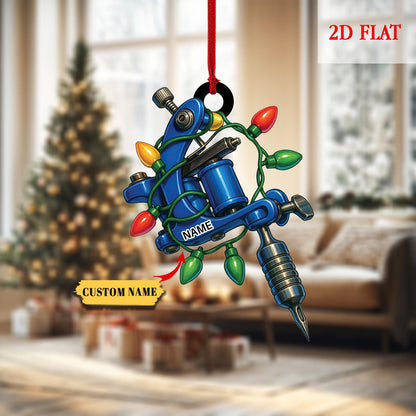 Personalized Tattoo Artist Christmas Ornament, Tattoo Machine & Ink Cart Ornaments, Tattoo Lovers Gift, Tattoo Studio Xmas Tree Decor Gift