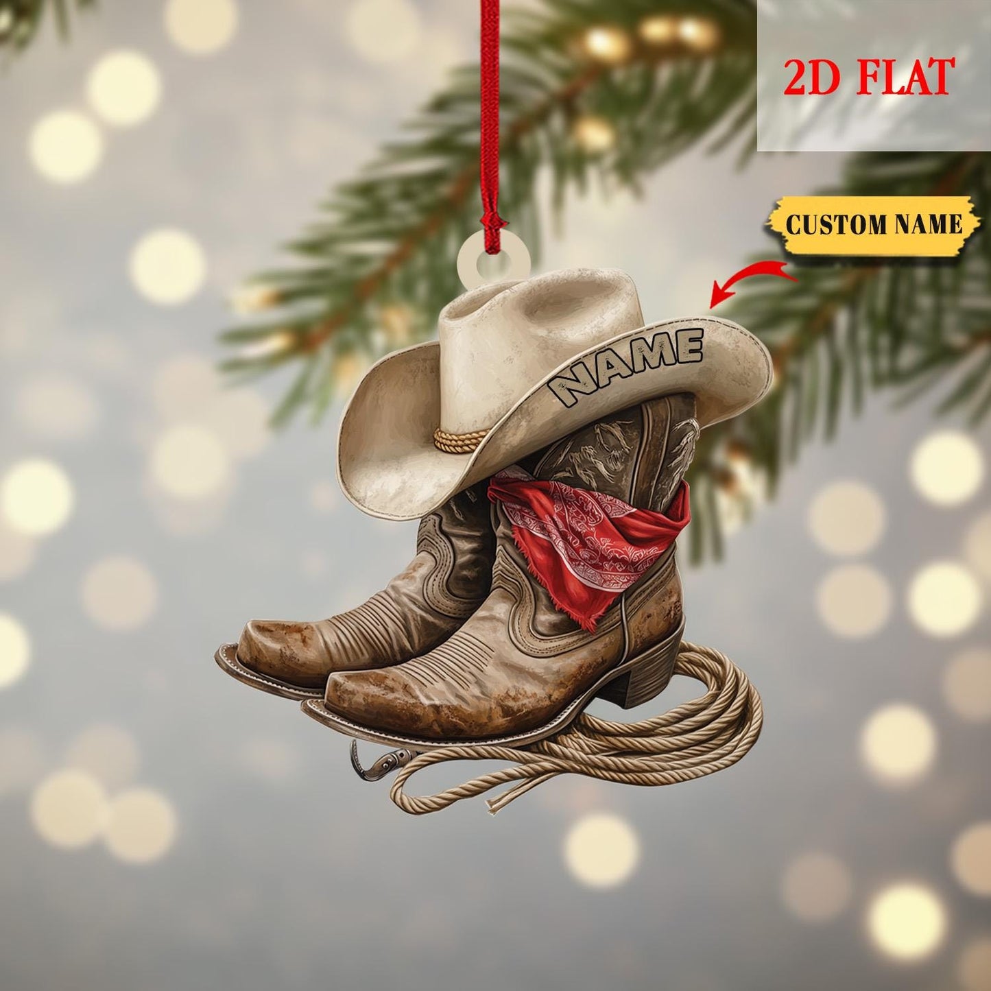 Personalized Cowboy Christmas Ornament, Custom Western Keepsake, Cowboy Boot Ornaments, Cowboy Name Ornament, Cowboy Hat, Boot Stocking