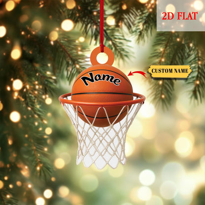 Personalized Basketball 2D Flat Acrylic Ornament, Basketball Hoop Christmas Ornament, Gift for Basketball player, gift for him