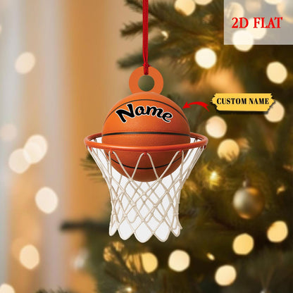 Personalized Basketball 2D Flat Acrylic Ornament, Basketball Hoop Christmas Ornament, Gift for Basketball player, gift for him