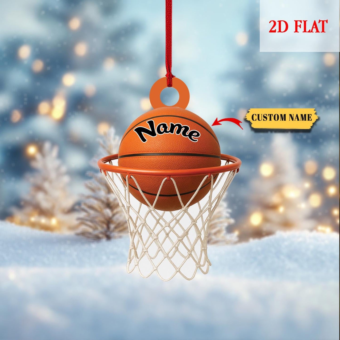 Personalized Basketball 2D Flat Acrylic Ornament, Basketball Hoop Christmas Ornament, Gift for Basketball player, gift for him