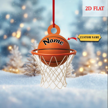 Personalized Basketball 2D Flat Acrylic Ornament, Basketball Hoop Christmas Ornament, Gift for Basketball player, gift for him