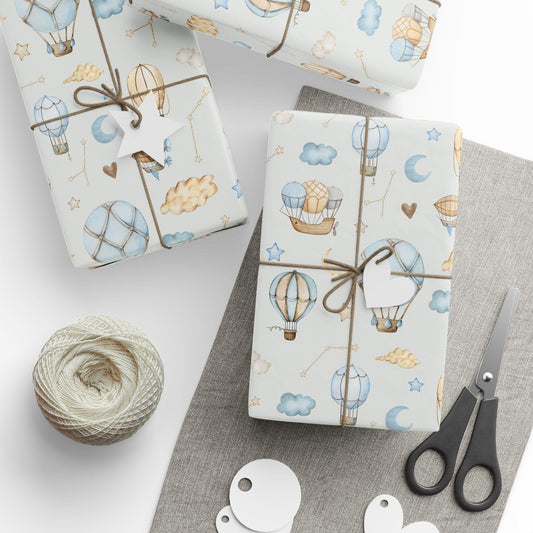 Watercolor Hot Air Balloon Wrapping Paper: Whimsical Adventure, Boys Gift Wrap