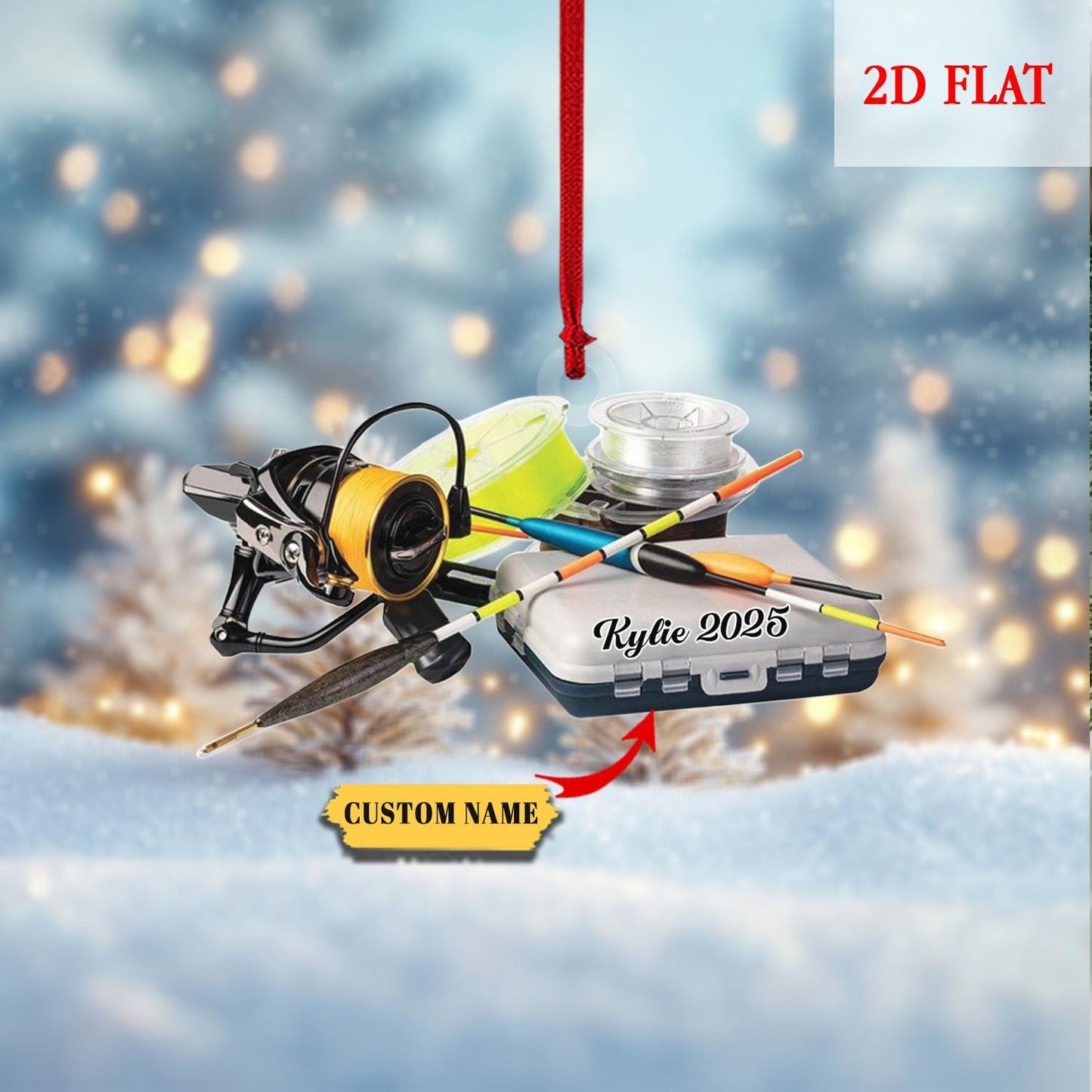 Personalized Fisherman 2D Flat Acrylic Ornament, Bass Fishing Christmas Ornament, Gift for Fishing Lovers, Fishing Ornament for Dad, Him